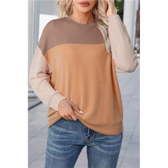 Womens Fashion 2025 Color Block Long Sleeve Crewneck Knitted Casual - Picture 4 of 7